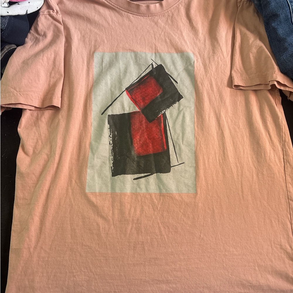 Black and Orange Short Sleeve Tee with Geometric Design